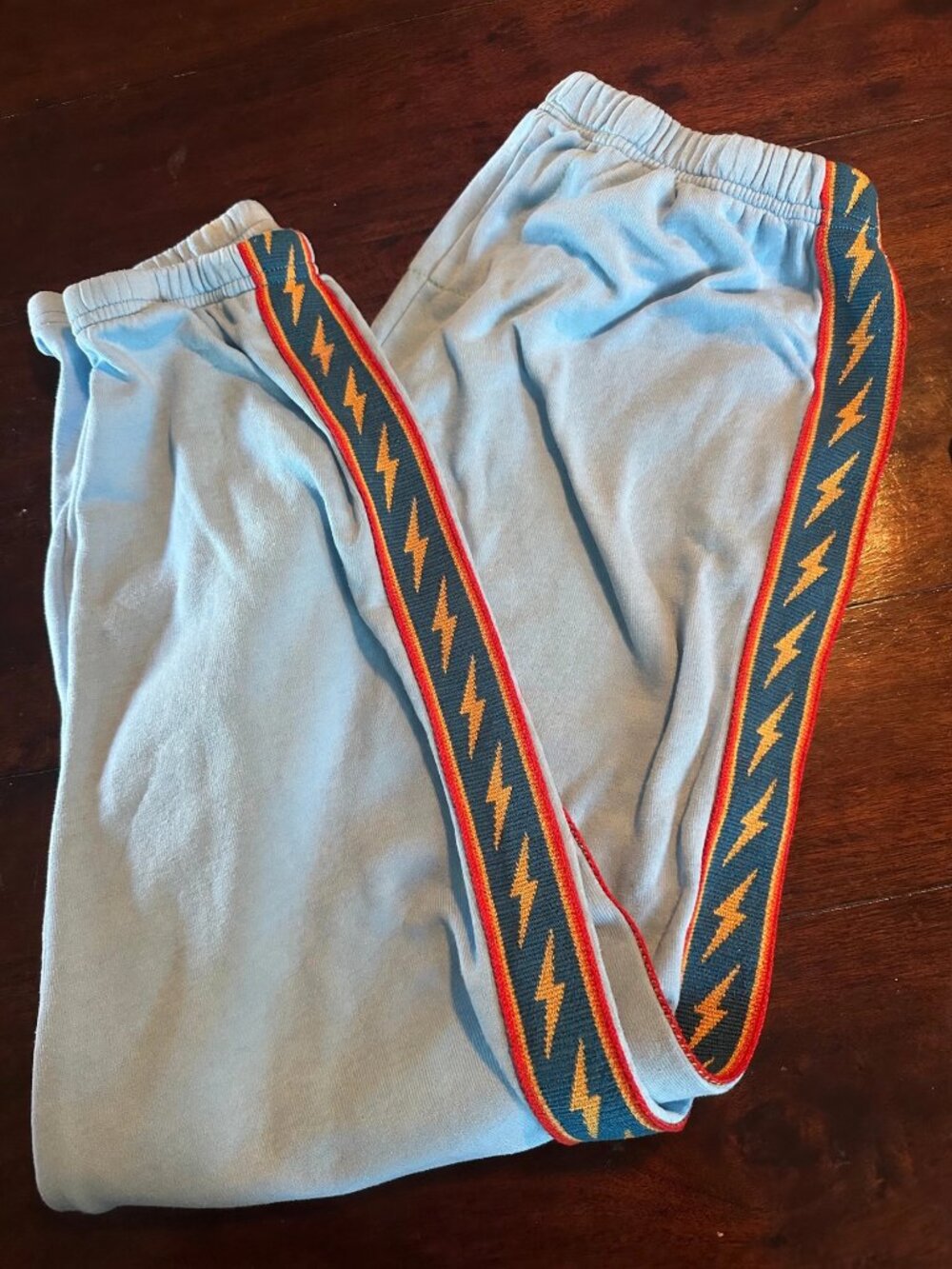 Aviator Nation Lightning Bolt Sweatpants Light Blue Joggers Striped Side Stripe